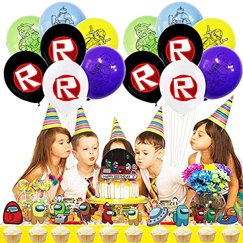 Roblox - Decoración de cumpleaños, suministros para fiestas, decoración de cumpleaños del Roblox Banner de feliz cumpleaños globos decoración para fiestas