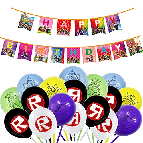 Roblox - Decoración de cumpleaños, suministros para fiestas, decoración de cumpleaños del Roblox Banner de feliz cumpleaños globos decoración para fiestas