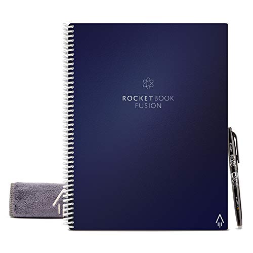 Rocketbook Fusion - Cuaderno de notas reutilizable e inteligente - Azul, Hoja A4, 7 estilos de páginas para maximizar la productividad, bolígrafo FriXion y toallita incluidas
