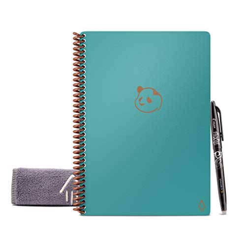 Rocketbook Panda Planner – Planificador diario académico reutilizable con 1 bolígrafo Pilot Frixion y 1 paño de microfibra incluido – Cubierta verde azulado, tamaño ejecutivo A5