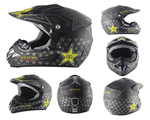 Rockstar - Casco de motocross para niños, color negro, con gafas, 4 piezas, para ATV, MTB, quad, Downhill (S (55-56 cm)