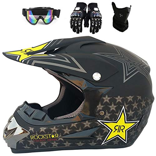Rockstar - Casco de motocross para niños, color negro, con gafas, 4 piezas, para ATV, MTB, quad, Downhill (S (55-56 cm)
