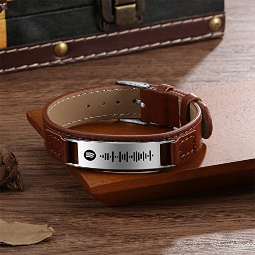 RolaOnly Hombre Pulsera con Spotify Code Music Code Código de Escaneo Brazalete de Cuero Marrón Personalizadas Joyas para Cumpleaños/Día de Navidad/Día de San Valentín/Día de la Madre #1