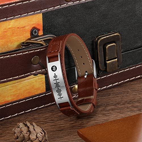 RolaOnly Hombre Pulsera con Spotify Code Music Code Código de Escaneo Brazalete de Cuero Marrón Personalizadas Joyas para Cumpleaños/Día de Navidad/Día de San Valentín/Día de la Madre #1