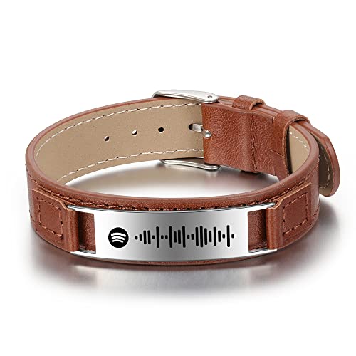 RolaOnly Hombre Pulsera con Spotify Code Music Code Código de Escaneo Brazalete de Cuero Marrón Personalizadas Joyas para Cumpleaños/Día de Navidad/Día de San Valentín/Día de la Madre #1