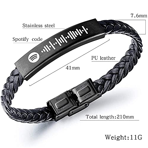 Rolaonly Pulsera Hombre Mujer Personalizada Spotify Code Music Code Código de Escaneo Scan Code Grabado Personalizada Joyería para Festival Musical Negro