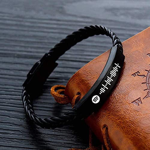 Rolaonly Pulsera Hombre Mujer Personalizada Spotify Code Music Code Código de Escaneo Scan Code Grabado Personalizada Joyería para Festival Musical Negro