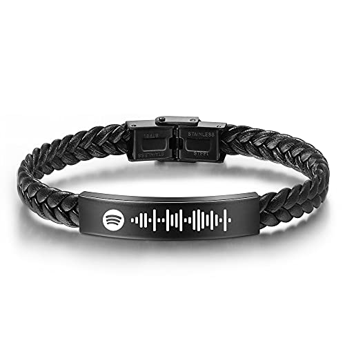 Rolaonly Pulsera Hombre Mujer Personalizada Spotify Code Music Code Código de Escaneo Scan Code Grabado Personalizada Joyería para Festival Musical Negro