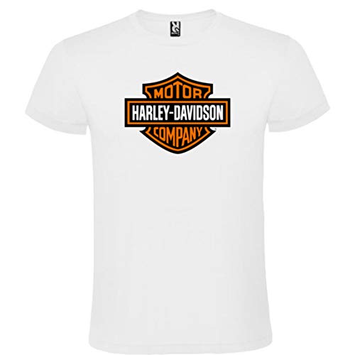 ROLY Camiseta Blanca con Logotipo de Harley Davidson Hombre 100% Algodón Tallas S M L XL XXL Mangas Cortas (M)