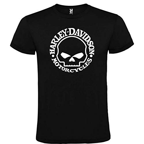 Roly Camiseta Negra con Logotipo de Harley Davidson Hombre 100% Algodón Tallas S M L XL XXL Mangas Cortas (XL)