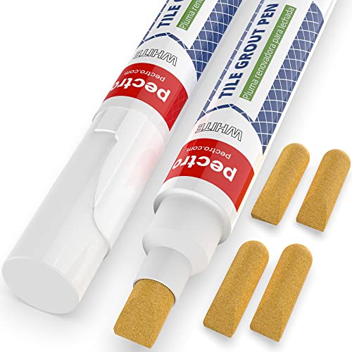 Rotulador de lechada blanco para juntas de azulejos Tile grout pen PACK x 2 unidades 8ml | Blanqueador de juntas anti moho | Restaura las juntas de baños y cocinas