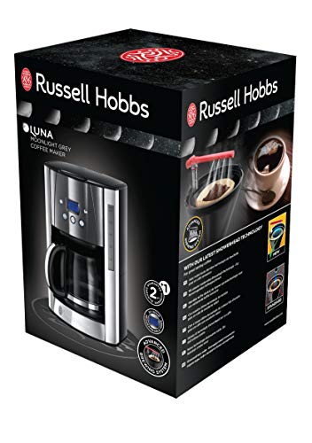 Russell Hobbs Cafetera de Goteo Luna Moonlight - 12 Tazas, Jarra de Cristal, Capacidad para 1,8 L, Programable, Soporte de Filtro Lavable, Acero Inoxidable, Plata y Gris - 23241-56