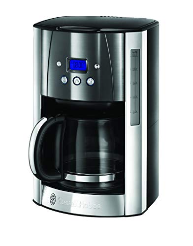 Russell Hobbs Cafetera de Goteo Luna Moonlight - 12 Tazas, Jarra de Cristal, Capacidad para 1,8 L, Programable, Soporte de Filtro Lavable, Acero Inoxidable, Plata y Gris - 23241-56