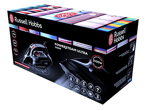 Russell Hobbs Plancha de Ropa Power Steam Ultra - 3100W, Suela Cerámica, Planchado Seco, Golpe de Vapor 210 g, Antical, Función de Autolimpieza, Negro - 20630-56