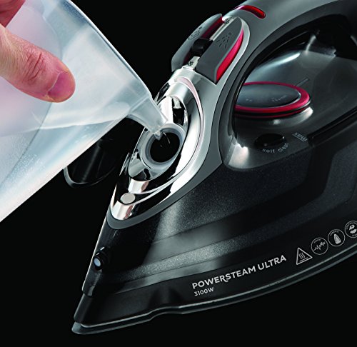 Russell Hobbs Plancha de Ropa Power Steam Ultra - 3100W, Suela Cerámica, Planchado Seco, Golpe de Vapor 210 g, Antical, Función de Autolimpieza, Negro - 20630-56