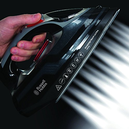 Russell Hobbs Plancha de Ropa Power Steam Ultra - 3100W, Suela Cerámica, Planchado Seco, Golpe de Vapor 210 g, Antical, Función de Autolimpieza, Negro - 20630-56