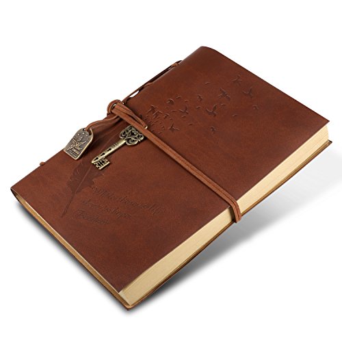 RYMALL Cubierta de cuero de la vendimia retro Notebook llave mágica Cadena 160 en blanco Jotter Diary, 15 × 21 cm, A5 (Brown)