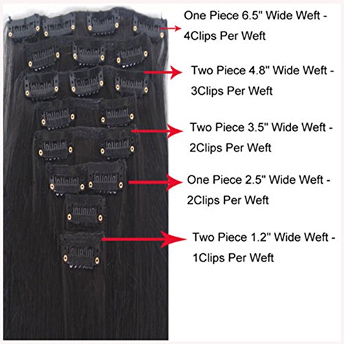 S-noilite Extensiones de Cabello Natural Cabeza Llena Hair Extensions Pedazo de Cabello 8 Piezas 18 Clips Larga Recta 66cm Blanco