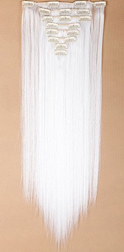 S-noilite Extensiones de Cabello Natural Cabeza Llena Hair Extensions Pedazo de Cabello 8 Piezas 18 Clips Larga Recta 66cm Blanco