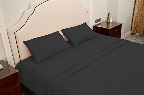 Sabanas Cama 150 Negro, Juego Sábanas 150x190 4 Piezas con Bajera 150x200 Ajustable, Encimera y 2 Funda de Almohada 50x80 cm