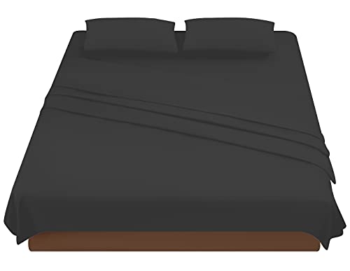 Sabanas Cama 150 Negro, Juego Sábanas 150x190 4 Piezas con Bajera 150x200 Ajustable, Encimera y 2 Funda de Almohada 50x80 cm