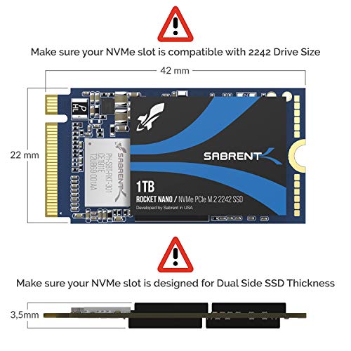 Sabrent Rocket de 1 TB NVME PCIE M.2 2242 DRAM-Less de Baja Potencia eléctrica con Alto desempeño SSD (SB-1342-1TB)