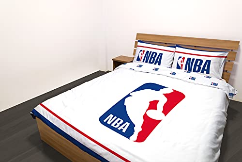 Sahinler - Funda nórdica NBA Logo de 200 x 200 + 2 Fundas de Almohada de 63 x 63 cm - Juego de Cama Doble - Blanco - 100% algodón 2070210B