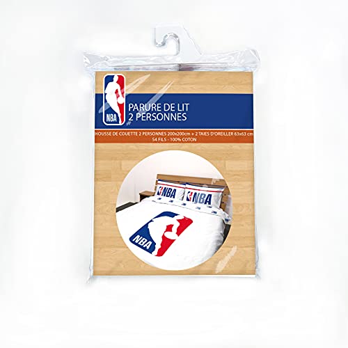 Sahinler - Funda nórdica NBA Logo de 200 x 200 + 2 Fundas de Almohada de 63 x 63 cm - Juego de Cama Doble - Blanco - 100% algodón 2070210B
