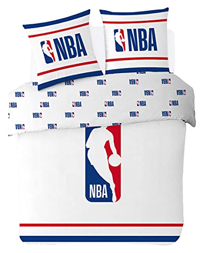 Sahinler - Funda nórdica NBA Logo de 200 x 200 + 2 Fundas de Almohada de 63 x 63 cm - Juego de Cama Doble - Blanco - 100% algodón 2070210B