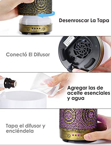 SALKING Humidificador Aceites Esenciales, 100ml Difusor Ultrasonico de Aceite Esenciales,Difusor Aromaterapia con LED de 7 Colores y 4 Temporizadores,para el Hogar,Regalos Originales para Mujer