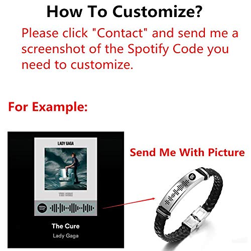 SalmophC Música Personalizada Spotify Scan Code Pulsera Custom Spotify Code Pulsera de Cuerda de Cuero Pulsera de Acero Inoxidable para Parejas Regalo de joyería para Hombres Mujeres