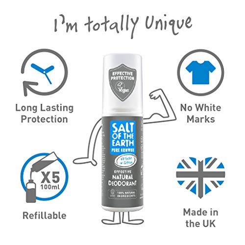 Salt Of The Earth Pure Armour - Desodorante Spray para Hombre, 100 ml