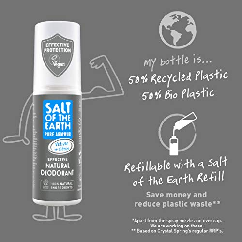 Salt Of The Earth Pure Armour - Desodorante Spray para Hombre, 100 ml