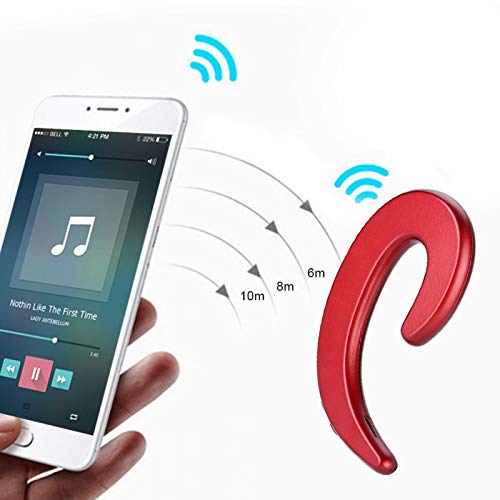 SALUTUY Auriculares Indoloros, Recordatorio de Voz en Chino E Inglés Fácil de Llevar Auriculares Ligeros Y Pequeños con Gancho para la Oreja para Montar para V3.0 para Trabajar(Rojo)