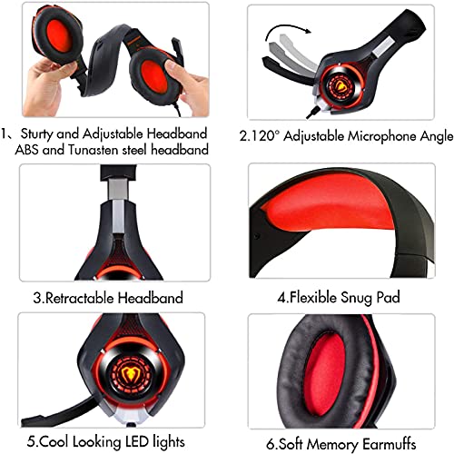 Samoleus Cascos Gaming PS4 PC Xbox One, Gaming Auriculares con Microfono, , Cascos Gamer, Headset Cascos Jack 3.5mm, Luz LED con Switch, Laptop, Playstation 4