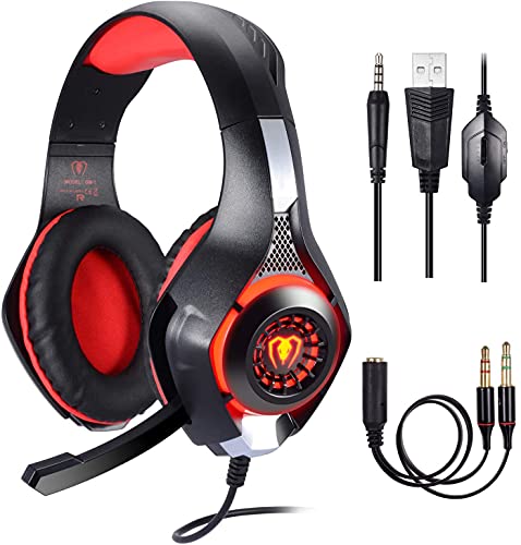 Samoleus Cascos Gaming PS4 PC Xbox One, Gaming Auriculares con Microfono, , Cascos Gamer, Headset Cascos Jack 3.5mm, Luz LED con Switch, Laptop, Playstation 4