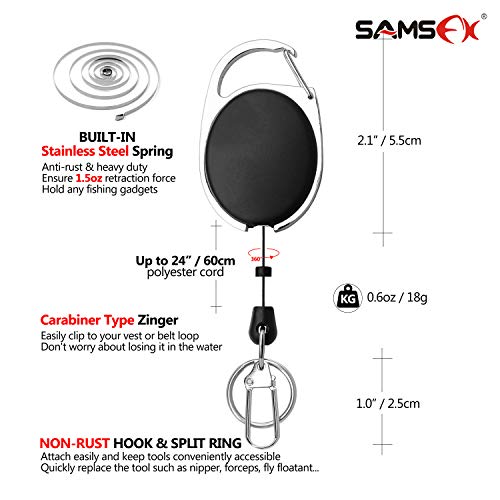 SAMSFX Herramienta de amarre de nudo rápido para pesca 4 en 1 mono línea cortadora con Zinger Retractor Combo (2 juegos de herramienta de nudo negro y zinger ovalado)