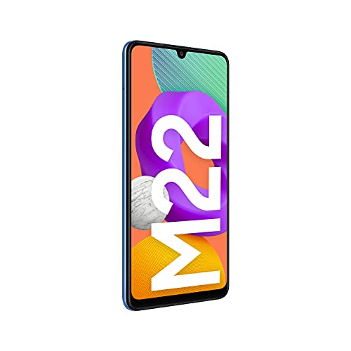 Samsung Galaxy M22 – Pantalla 6,4” (AMOLED HD+, 90Hz, 4GB RAM + 128GB almacenamiento, cuádruple cámara trasera, 5000 mAh carga rápida 25W) Azul [Versión Es]