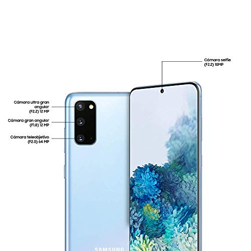 Samsung Galaxy S20 - Smartphone 6.2" Dynamic AMOLED (8GB RAM, 128GB ROM, cuádruple cámara trasera 64MP, Octa-core Exynos 990, 4000mAh batería, carga ultra rápida), Cloud Blue
