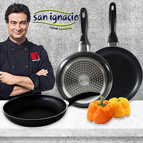 San Ignacio - Cocina - Batería 7 piezas Faro y Set 3 sartenes Ø16/Ø20/Ø24 cm, aluminio prensado, antiadherente, inducción