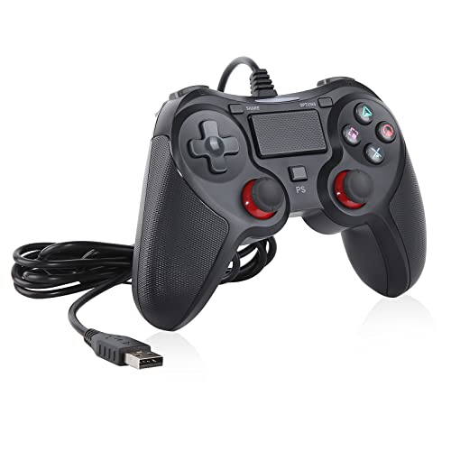 Sanliova Upgraded Wired Controller for PS4, Wired Joystick for Ps4with Turbo, Touch Panel Gamepad with Dual Vibration and LED Indicator 2 Meters Cable, Black