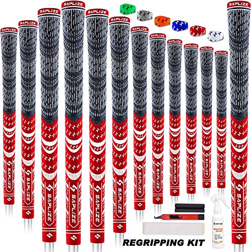 SAPLIZE Puños de Golf de 13 Piezas con Kit de regripping Completo, tamaño estándar, cordón de Goma, puños de Club de Golf híbridos, Rojo