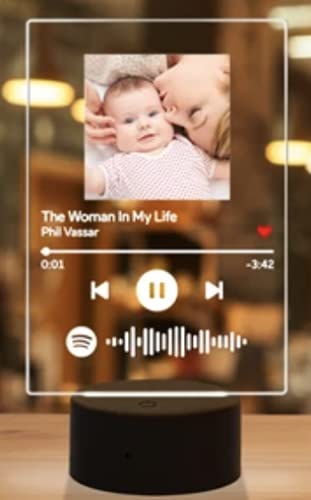 SAQUITOMAGICO Spotify.-Placa de Metacrilato Personalizada con Foto y cancion escaneable.Impresion Digital UVI (Placa con Base con luz)