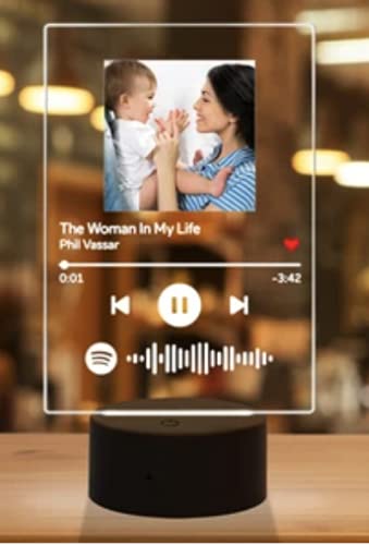 SAQUITOMAGICO Spotify.-Placa de Metacrilato Personalizada con Foto y cancion escaneable.Impresion Digital UVI (Placa con Base con luz)