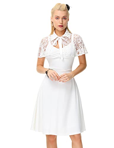 SCARLET DARKNESS Disfraz de renacentista para mujer, cuello en V + cuello con solapa, encaje, axilas, juego de 2 unidades beige L