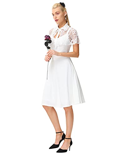 SCARLET DARKNESS Disfraz de renacentista para mujer, cuello en V + cuello con solapa, encaje, axilas, juego de 2 unidades beige L