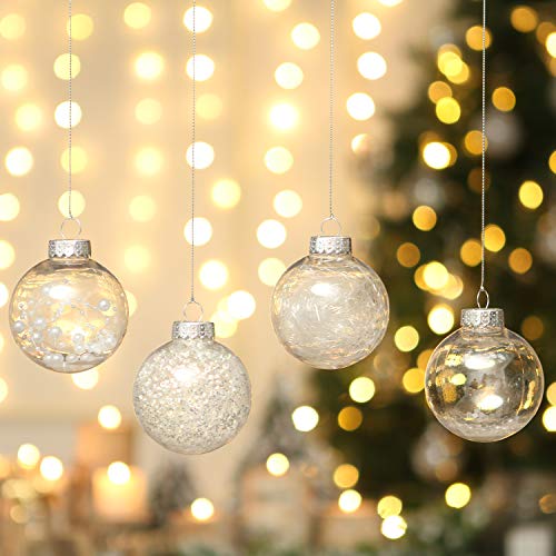 Sea Team 70mm/2.76" Adornos Variados Transparentes Bolas de Navidad,Decoraciones Ornamentales Resistente.para Colgar en el árbol de Navidad,Paquete de Regalar Portátil Set de Navidad(24pcs)
