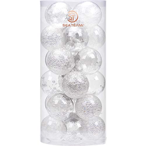 Sea Team 70mm/2.76" Adornos Variados Transparentes Bolas de Navidad,Decoraciones Ornamentales Resistente.para Colgar en el árbol de Navidad,Paquete de Regalar Portátil Set de Navidad(24pcs)
