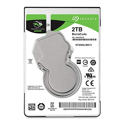 Seagate BarraCuda, 2 TB, Disco duro interno, HDD, 2,5" SATA 6 GB/s, 5400 RPM, caché de 128 MB para ordenador portátil y PC (ST2000LM015)