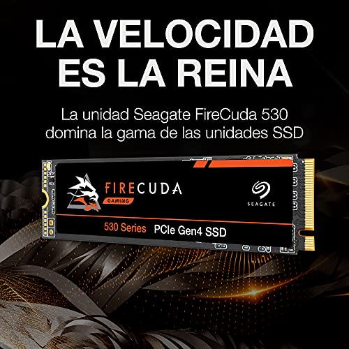 Seagate FireCuda 530 NVMe SSD, 4 TB, SSD interno, M.2 PCIe Gen4 ×4 NVMe 1.4, 7300 MB/s, 3D TLC NAND, 5100 TBW, 1,8 M horas MTBF, para PS5/PC, 3 años de servicios Rescue (ZP4000GM3A013)